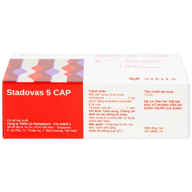 Thuốc Stadovas 5mg Cap Stella điều trị tăng huyết áp (3 vỉ x 10 viên)