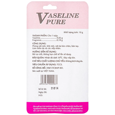 Kem dưỡng ẩm Vaseline Pure OPC hương dâu hỗ trợ làm mềm da, phòng khô nứt môi (10g)
