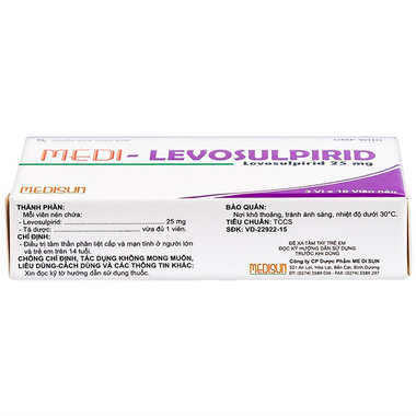 Thuốc Medi-Levosulpirid 25mg Medisun điều trị tâm thần phân liệt (3 vỉ x 10 viên)