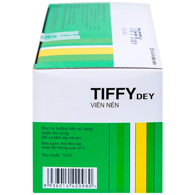 Thuốc Tiffy Dey điều trị cảm cúm, nghẹt mũi, sổ mũi (Hộp 25 vỉ x 4 viên)