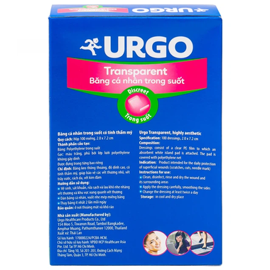 Băng cá nhân trong suốt Urgo Transparent giúp bảo vệ vết thương nhỏ (100 miếng)