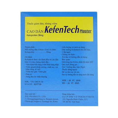 Miếng dán Kefentech Plaster Jeil chống viêm bao gân, đau cơ (20 gói)