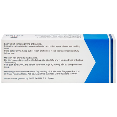 Thuốc Bilaxten 20mg Menarini hỗ trợ điều trị viêm mũi dị ứng, mề đay (10 viên)