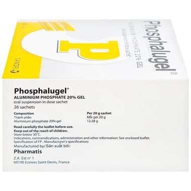 Thuốc Phosphalugel giảm độ axit của dạ dày (26 gói x 20g)