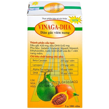 Thực phẩm bảo vệ sức khỏe Dầu Gấc Viên Nang Vinaga DHA (100 viên)