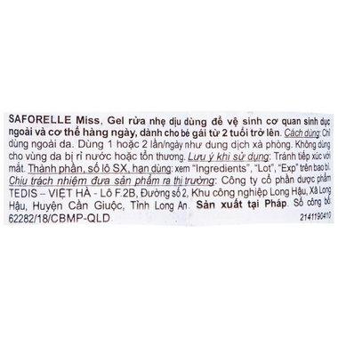 Dung dịch vệ sinh cho Bé gái Saforelle Miss (100ml