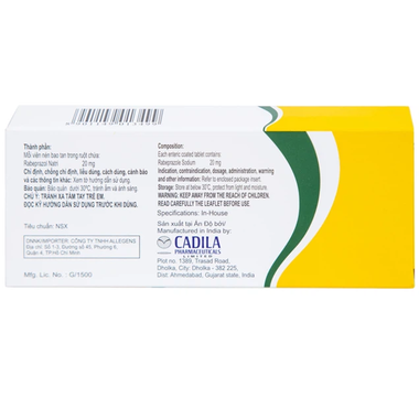 Thuốc Rabicad 20mg Cadila điều trị viêm loét dạ dày, tá tràng (10 viên)