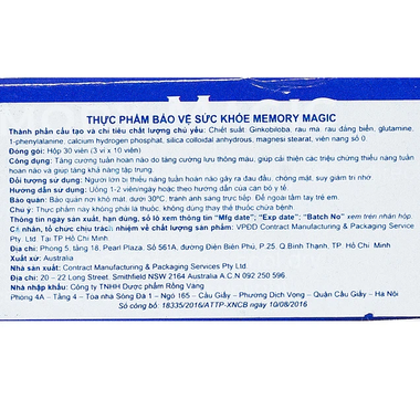 Thực phẩm bảo vệ sức khỏe Memory Magic (30 viên)