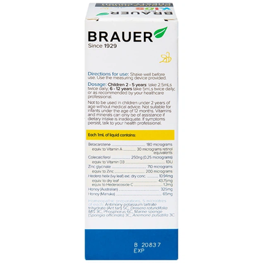 Thực phẩm bảo vệ sức khỏe Brauer Kids Manuka Honey Chesty Cough (100ml)