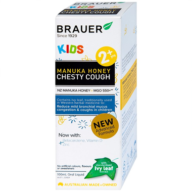 Thực phẩm bảo vệ sức khỏe Brauer Kids Manuka Honey Chesty Cough (100ml)