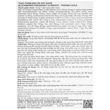 Thực phẩm bảo vệ sức khỏe Blackmores Pregnancy &amp; Breast - Feeding Gold (60 viên)