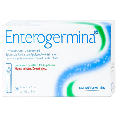 Men ống Enterogermina 2 tỷ/5ml điều trị và phòng ngừa rối loạn hệ vi khuẩn đường ruột (2 vỉ x 10 ống)