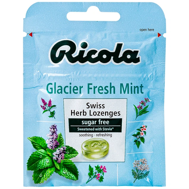 Kẹo ngậm không đường Ricola Glacier Fresh Mint làm dịu họng, giảm ho (17.5g)