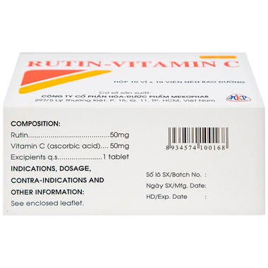 Thuốc Rutin-Vitamin C Mekophar hỗ trợ điều trị các hội chứng chảy máu, xơ cứng (100 viên)