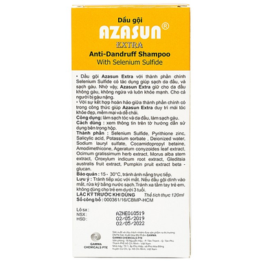 Dầu gội Azasun Gamma hỗ trợ sạch gàu, vệ sinh da đầu hiệu quả (120ml)