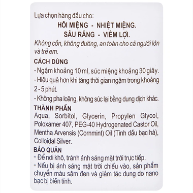 Nước súc miệng Valentine Thái Dương ngừa hôi miệng, nhiệt miệng (500ml)
