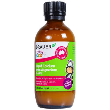 Thực phẩm bảo vệ sức khỏe Brauer Baby &amp; Kids Liquid Calcium with Magnesium &amp; Zinc (200ml)
