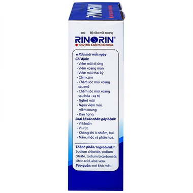 Bộ rửa mũi xoang Rinorin hỗ trợ chăm sóc mũi xoang (1 bình + 30 gói)