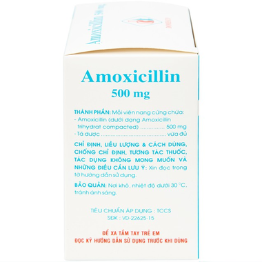 Thuốc Amoxicillin 500mg trị nhiễm khuẩn (10 vỉ x 10 viên)