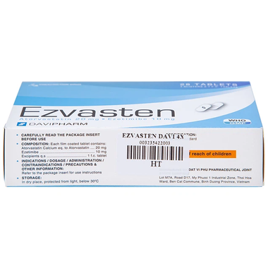 Thuốc Ezvasten điều trị tăng cholesterol máu (4 vỉ x 7 viên)