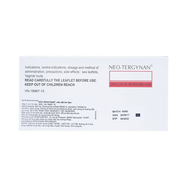 Thuốc Neo-Tergynan 500mg điều trị viêm âm đạo (1 vỉ x 10 viên)