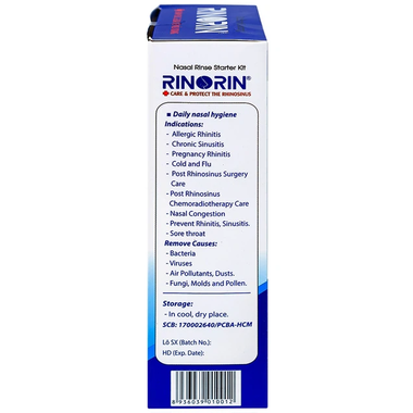 Bộ rửa mũi xoang Rinorin hỗ trợ chăm sóc mũi xoang (1 bình + 30 gói)