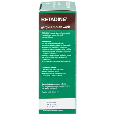Thuốc súc họng Betadine Gargle &amp; Mouth Wash điều trị nhiễm trùng niêm mạc miệng, cổ họng (125ml)