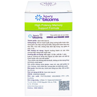 Thực phẩm bảo vệ sức khỏe Ginkgo and Brahmi 3000 (60 viên)