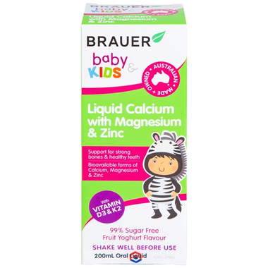 Thực phẩm bảo vệ sức khỏe Brauer Baby &amp; Kids Liquid Calcium with Magnesium &amp; Zinc (200ml)