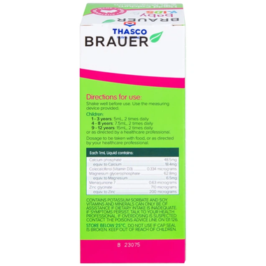 Thực phẩm bảo vệ sức khỏe Brauer Baby &amp; Kids Liquid Calcium with Magnesium &amp; Zinc (200ml)