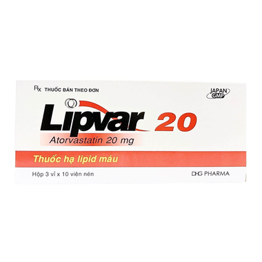 Thuốc Lipvar 20mg điều trị rối loạn lipid máu (3 vỉ x 10 viên)