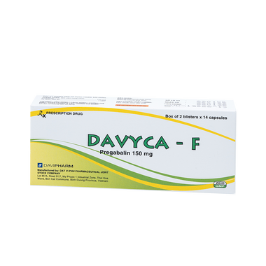 Thuốc Davyca - F 150mg Davipharm điều trị rối loạn lo âu lan tỏa, đau do thần kinh (2 vỉ x 14 viên)