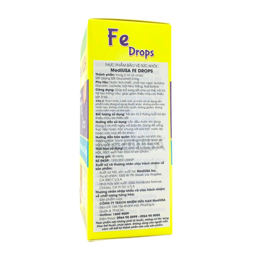MediUSA Fe Drops giúp bổ sung sắt cho cơ thể, hỗ trợ tái tạo hồng cầu, giúp giảm thiếu máu do thiếu sắt ở trẻ.