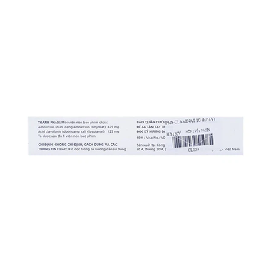 Thuốc Claminat 1g Imexpharm điều trị nhiễm khuẩn tai mũi họng (2 vỉ x 7 viên)