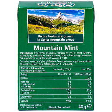 Kẹo ngậm không đường Ricola Mountain Mint giúp thông cổ, giảm ho (40g)