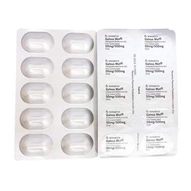 Thuốc Galvus Met 50mg/500mg Novartis hỗ trợ điều trị đái tháo đường tuýp 2 (6 vỉ x 10 viên)