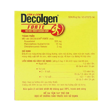 Thuốc Decolgen Forte trị các triệu chứng cảm thông thường, viêm mũi dị ứng (25 vỉ x 4 viên)