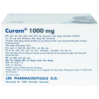 Thuốc Curam 1000mg Sandoz Điều Trị Nhiễm Khuẩn (Hộp 10 Vỉ X 8 Viên)