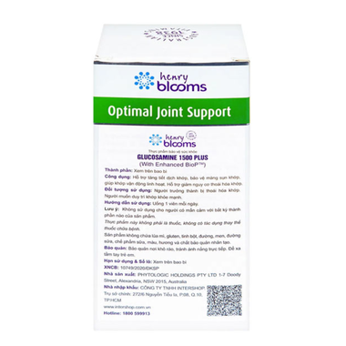 Viên uống Glucosamine 1500 Plus Henry Blooms hỗ trợ tăng tiết dịch khớp, bảo vệ sụn khớp (30 viên)