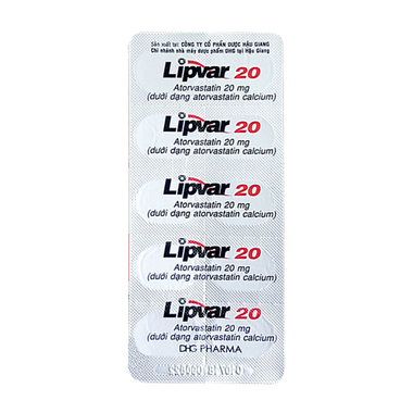Thuốc Lipvar 20mg điều trị rối loạn lipid máu (3 vỉ x 10 viên)