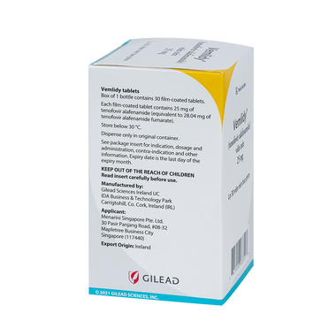 Thuốc Vemlidy 25mg thuốc kháng virus, trị viêm gan B (chai 30 viên)