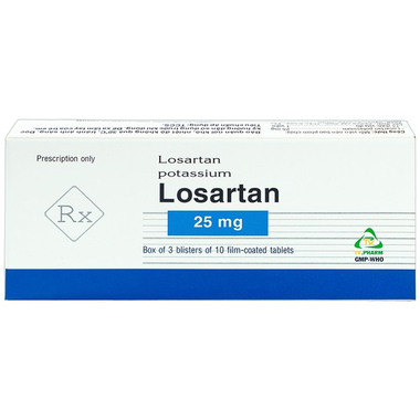 Viên nén Losartan 25mg điều trị tăng huyết áp (3 vỉ x 10 viên)