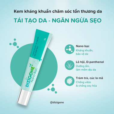 Kem Dizigone Nano Bạc kháng khuẩn, tái tạo da và mờ thâm sẹo (25g)