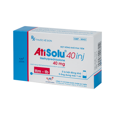 Bột pha tiêm Atisolu 40 dùng chống viêm, giảm miễn dịch (1 lọ bột + 1 ống 1ml)