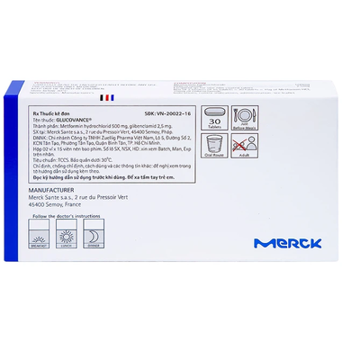 Thuốc Glucovance 500mg/2.5 mg điều trị tiểu đường tuýp 2 (2 vỉ x 15 viên)