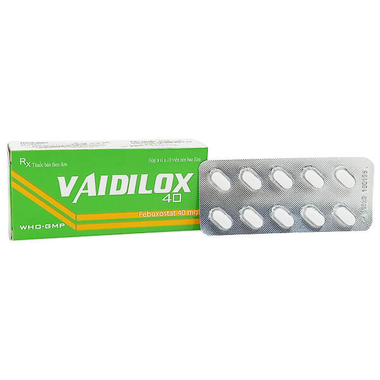 Thuốc Vaidilox 40 mg hỗ trợ điều trị gout, tăng acid uric huyết (Hộp 3 vỉ x 10 viên)