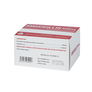 Thuốc Amoxicillin 500mg Mekophar điều trị nhiễm khuẩn (10 vỉ x 10 viên)