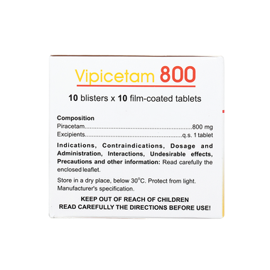 Thuốc điều trị các triệu chứng chóng mặt, đột quỵ Vipicetam 800 Hassan (10 vỉ x 10 viên)