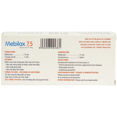 Thuốc Mebilax 7,5 điều trị viêm đau cơ xương khớp (2 vỉ x 10 viên)