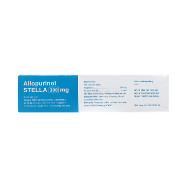 Thuốc Allopurinol 300mg hỗ trợ điều trị tăng acid uric máu, sỏi thận (Hộp 30 viên)